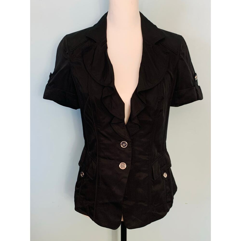 WHBM Black Ruffle Lapel Short Sleeve Blazer Size 4 - Picture 5 of 7